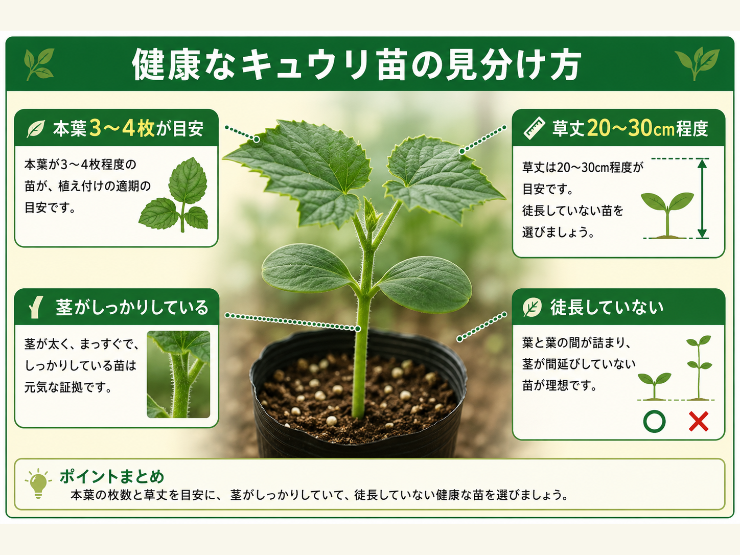 健康なキュウリ苗の見分け方