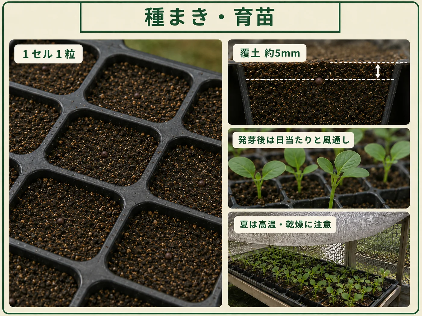 カリフラワーをセルトレイにまいて育苗する方法