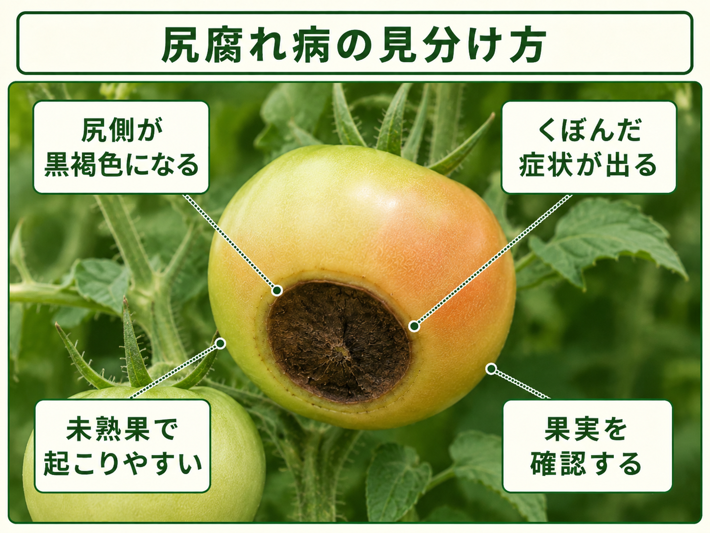 尻腐れ病の見分け方とトマト果実の尻側に出る黒褐色の症状