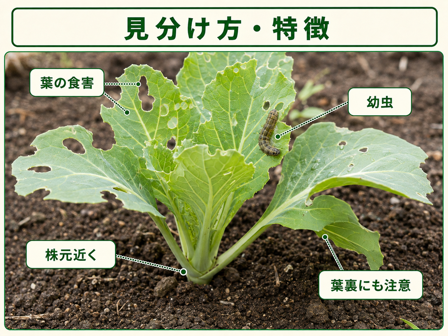 ヨトウムシ類の見分け方と葉の食害