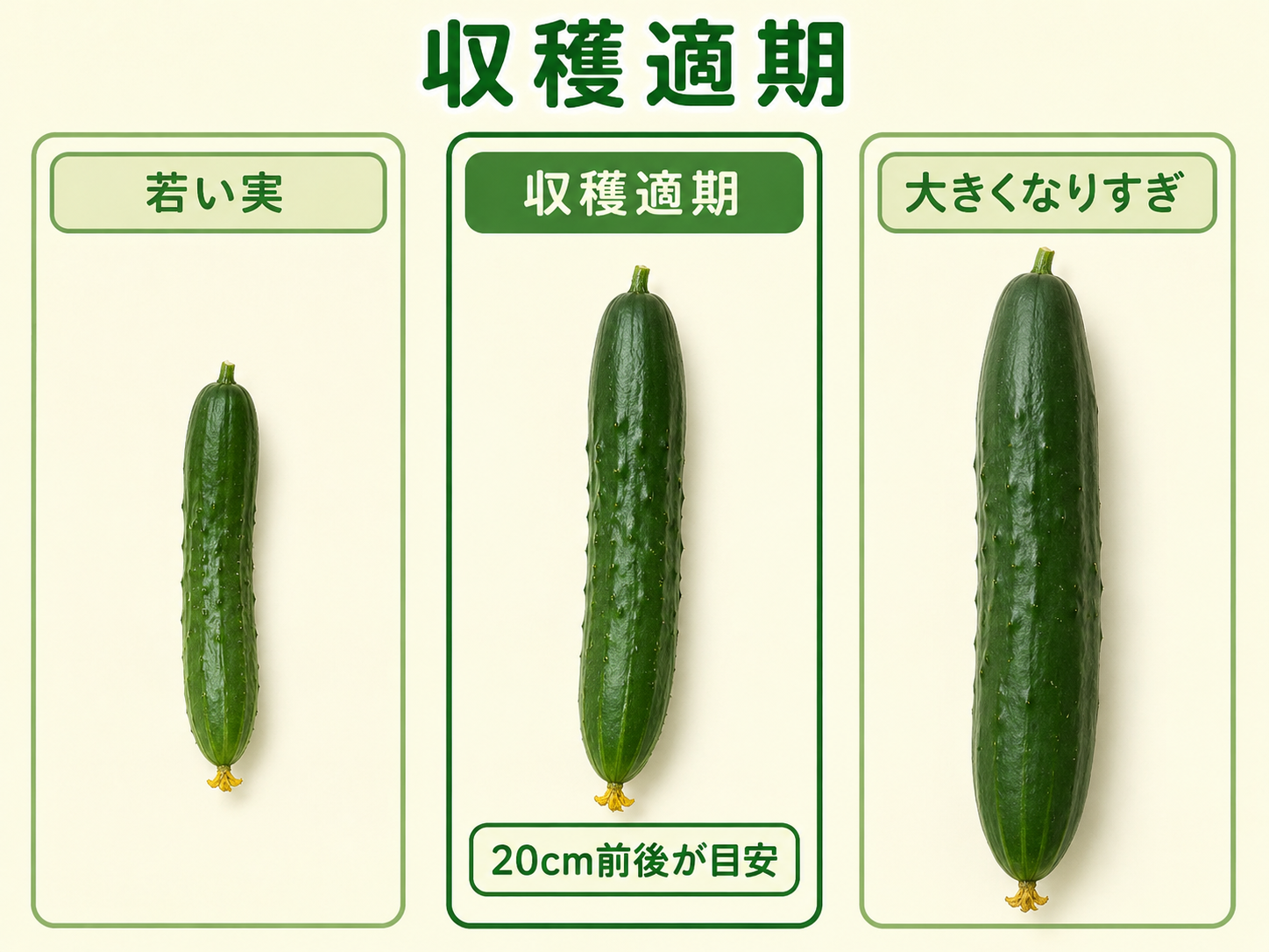 収穫適期を迎えたキュウリの実