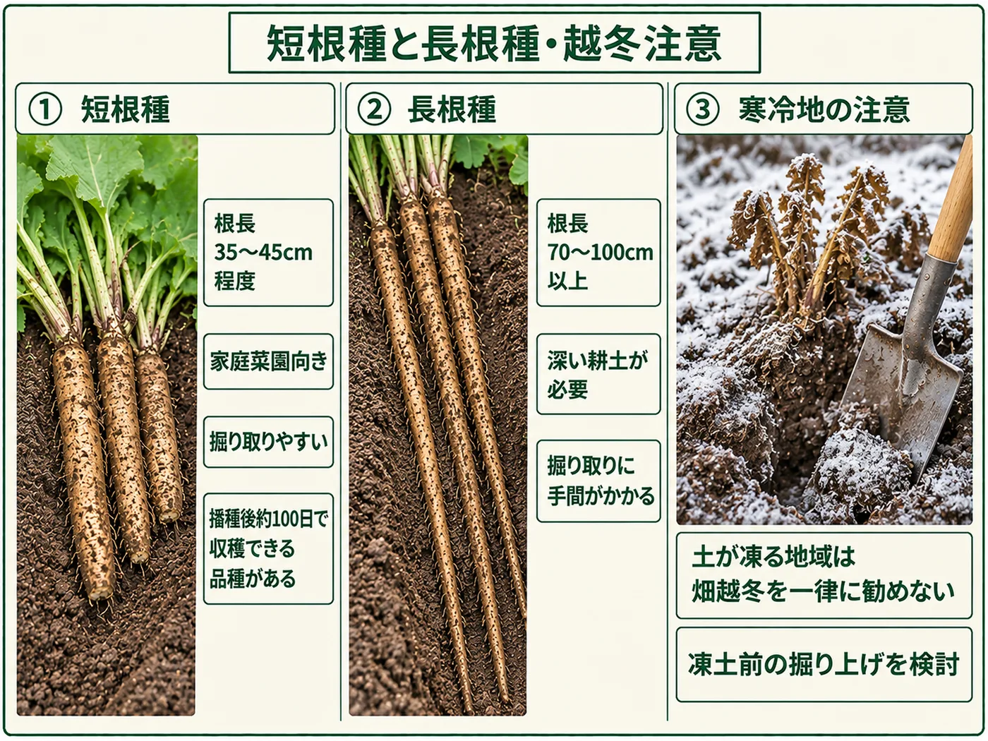 家庭菜園向きの短根ゴボウと長根ゴボウの違いと寒冷地の凍土・越冬注意