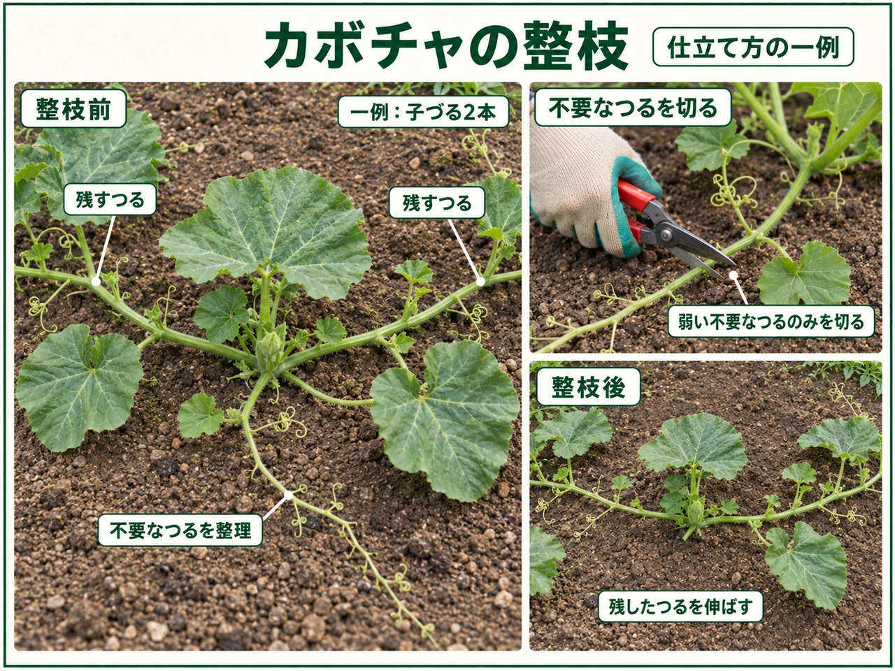 カボチャのつるを整理して整枝する方法
