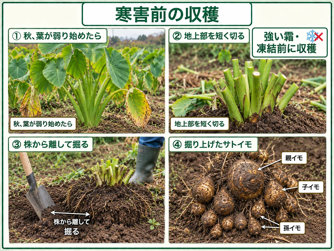 寒冷地でサトイモを強い霜や凍結の前に収穫する方法